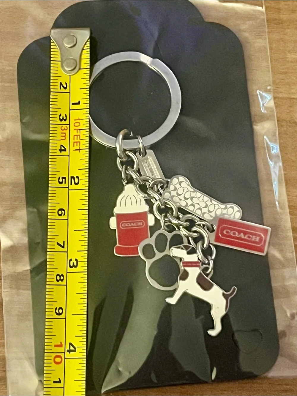 NWOT Coach Red & Silver Dog Motif bag Charm/Keychain